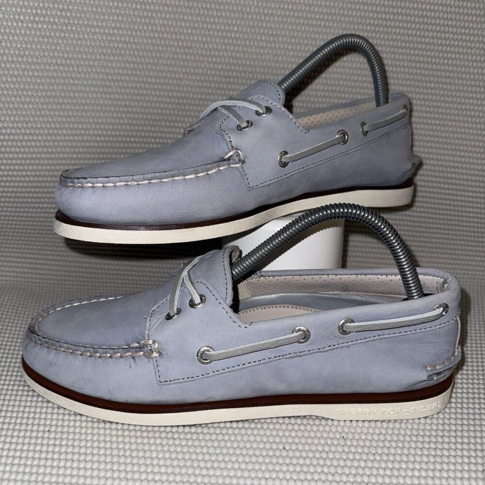 Sperry Gold Cup 2-Eye Baby Blue Leather Slip On Boat Shoes Men’s Size 7.5